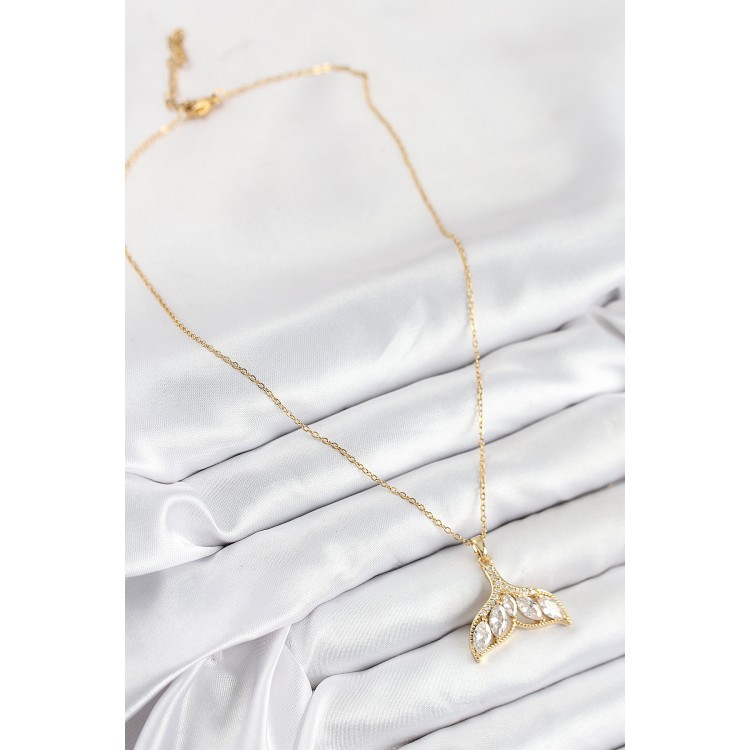 316L Çelik Zirkon Taşlı Balık Kuyruğu Model Gold Renk Kadın Kolye - TJ-BKO10511