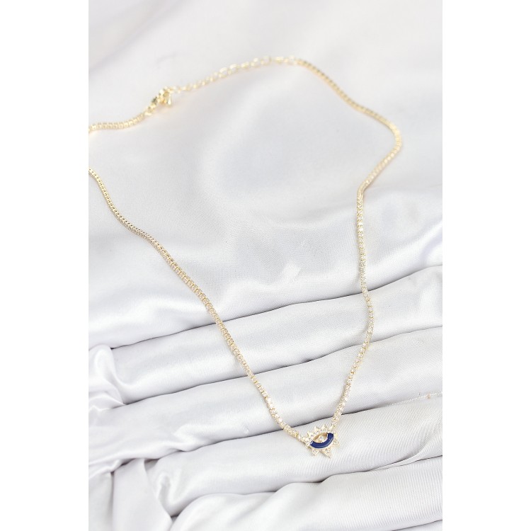 Pirinç Zirkon Taşlı Su Yolu Göz Model Gold Renk Kadın Kolye - TJ-BKO10547