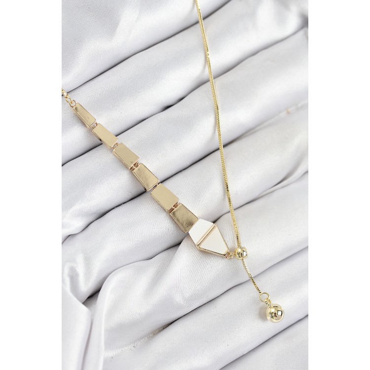 Pirinç Yılan Model Gold Renk Asansörlü Kadın Kolye - TJ-BKO10552