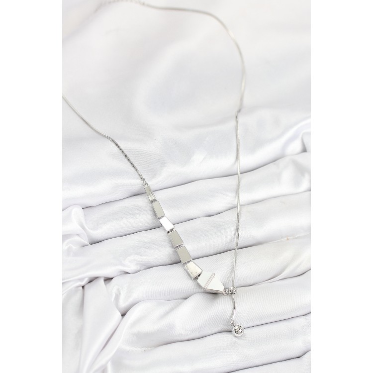 Pirinç Yılan Model Gümüş Renk Asansörlü Kadın Kolye - TJ-BKO10553