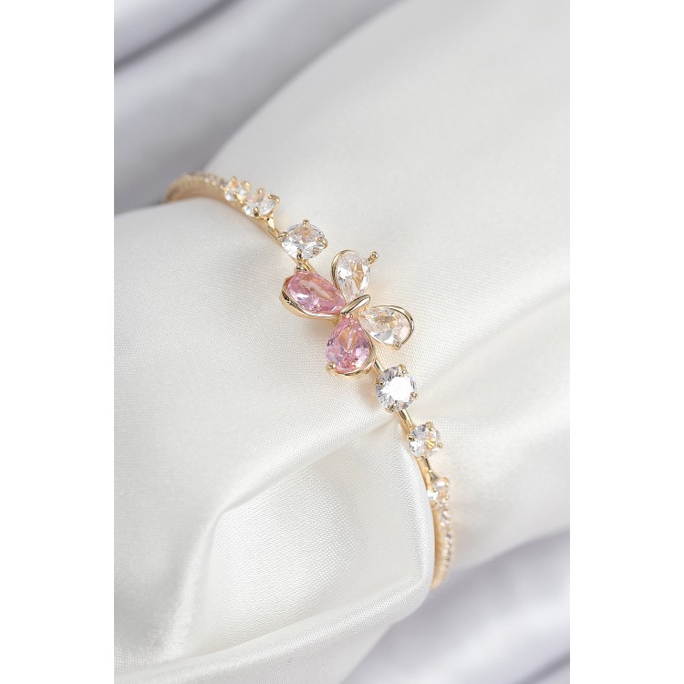 Pirinç Zirkon Taşlı Kelebek Model Gold Renk Kadın Bileklik - TJ-BB7853