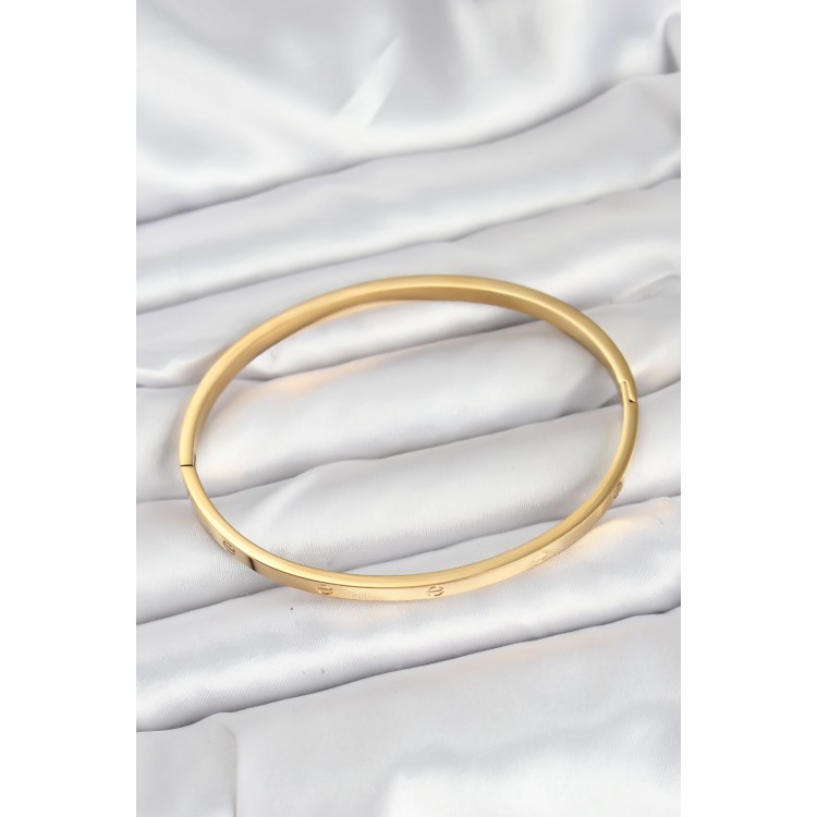 316L Çelik Gold Renk 65 mm İnce Kadın Kelepçe Bileklik - TJ-BB7915