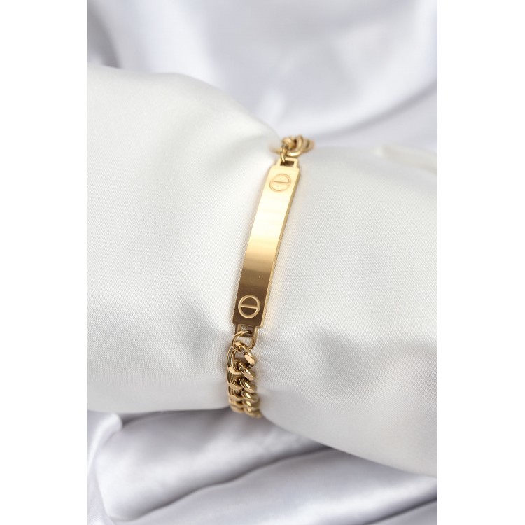 316L Çelik Gold Renk Yazı Yazmaya Uygun Kadın Bileklik - TJ-BB7918