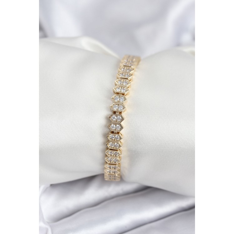 Pirinç VIP Seri Gold Renk Zirkon Taşlı Kadın Bileklik - TJ-BB7920