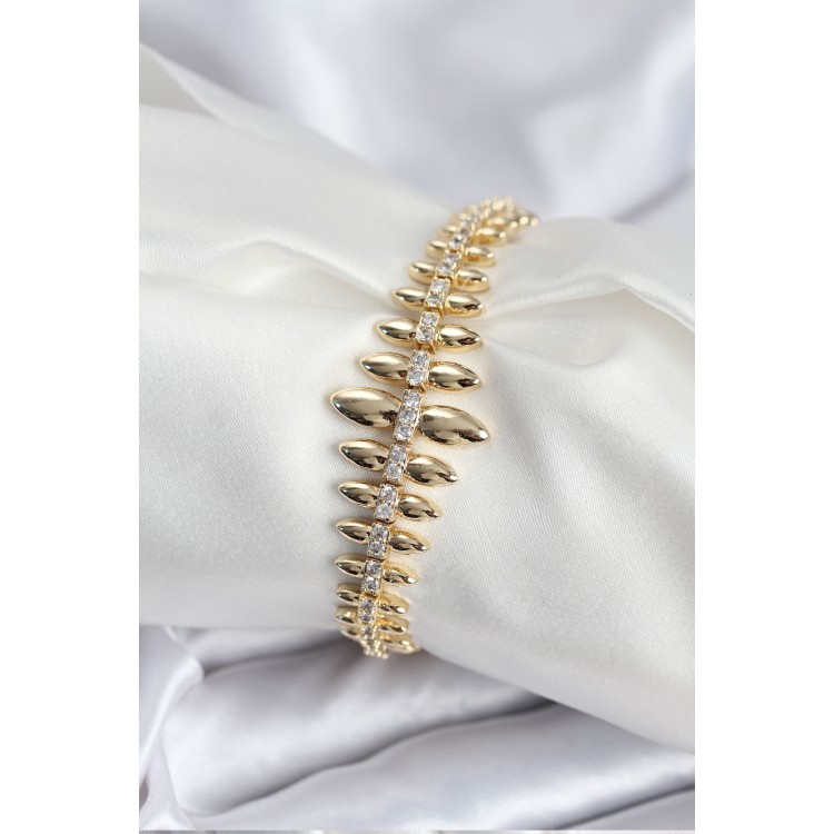 Pirinç VIP Seri Gold Renk Sıralı Damla Model Kadın Bileklik - TJ-BB7922