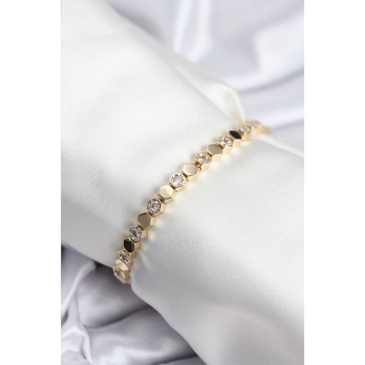 Pirinç VIP Seri Gold Renk Petek Model Kadın Bileklik - TJ-BB7925