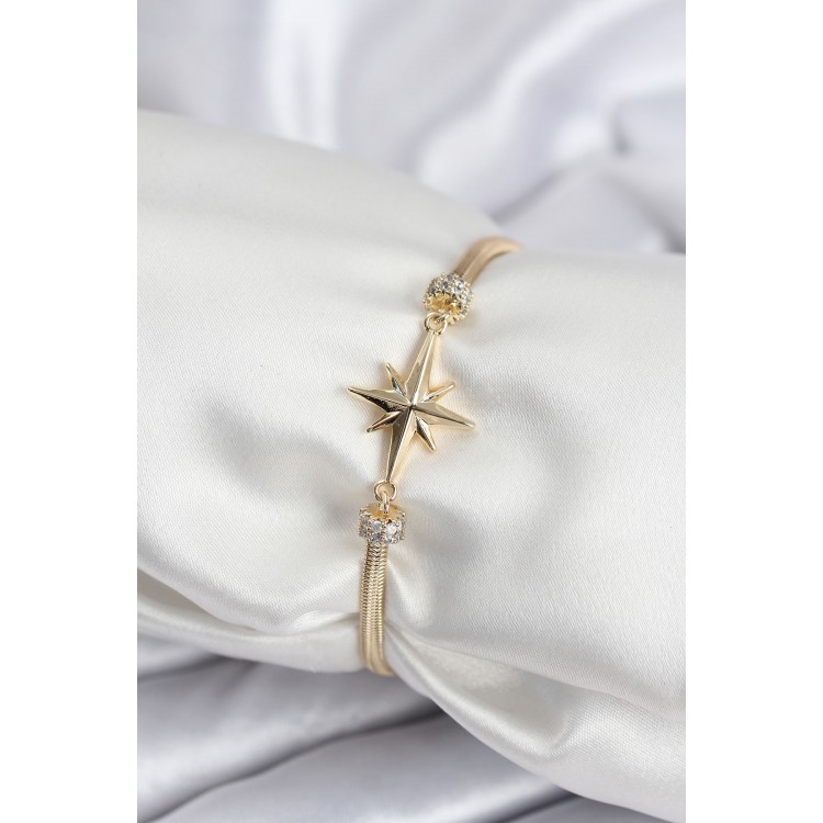Pirinç VIP Seri Gold Renk Kutup Yıldızı Model Kadın Bileklik - TJ-BB7937