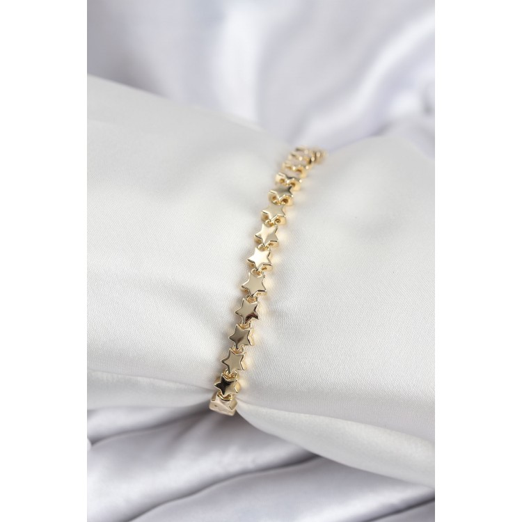 Pirinç VIP Seri Gold Renk Sıralı Yıldız Model Kadın Bileklik - TJ-BB7939