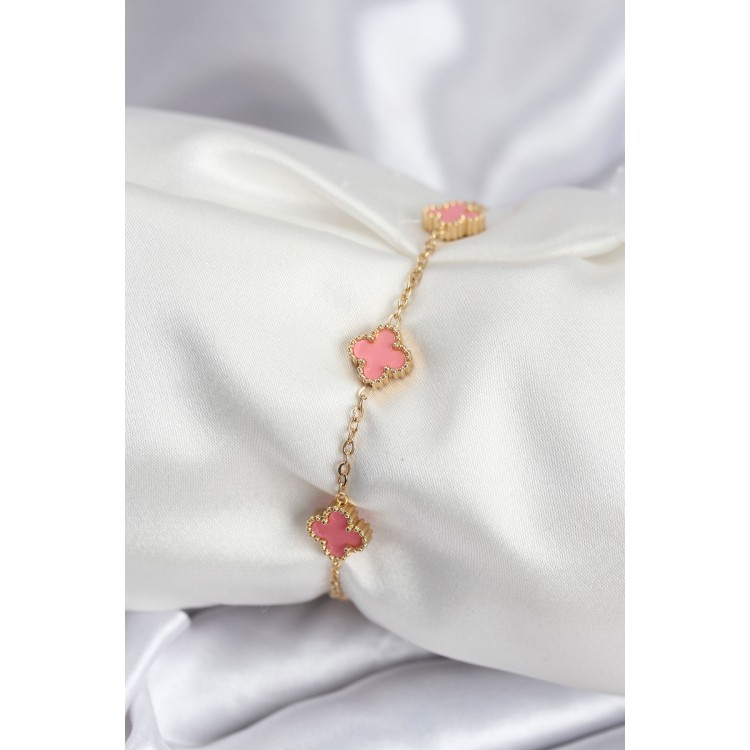 316L Çelik Gold Renk Pembe Baby Boy Yonca Kadın Bileklik - TJ-BB7946