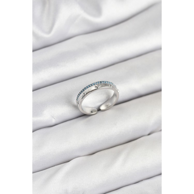 Brass Silver Color Row Zircon Stone Pole Star Model Women's Ring - TJ-BYK3837