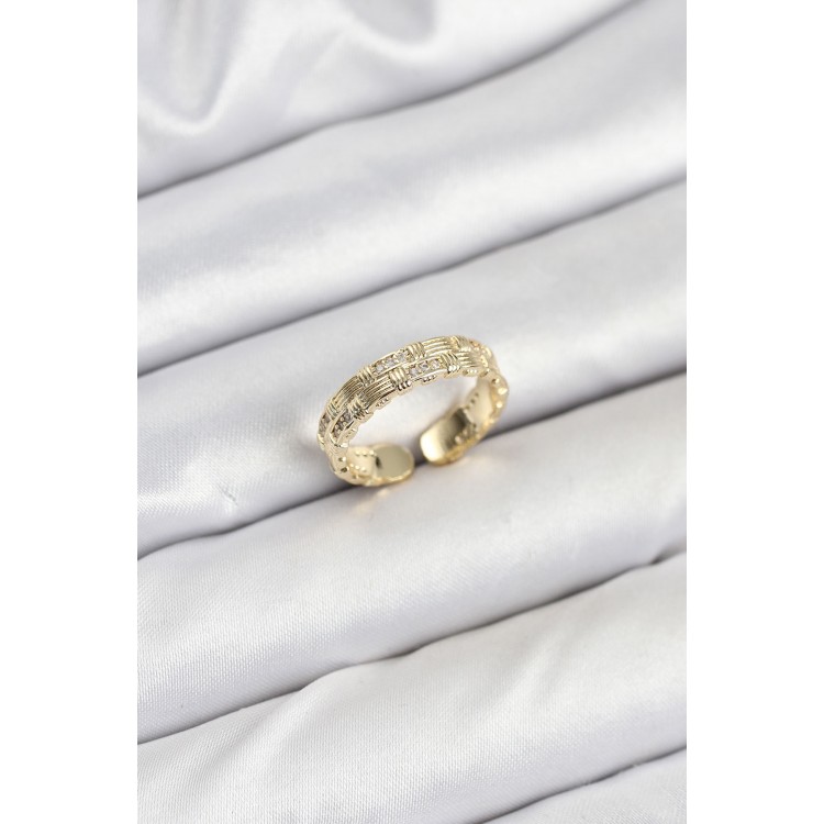 Brass Gold Zircon Stone Silver Women's Ring - TJ-BYK3846