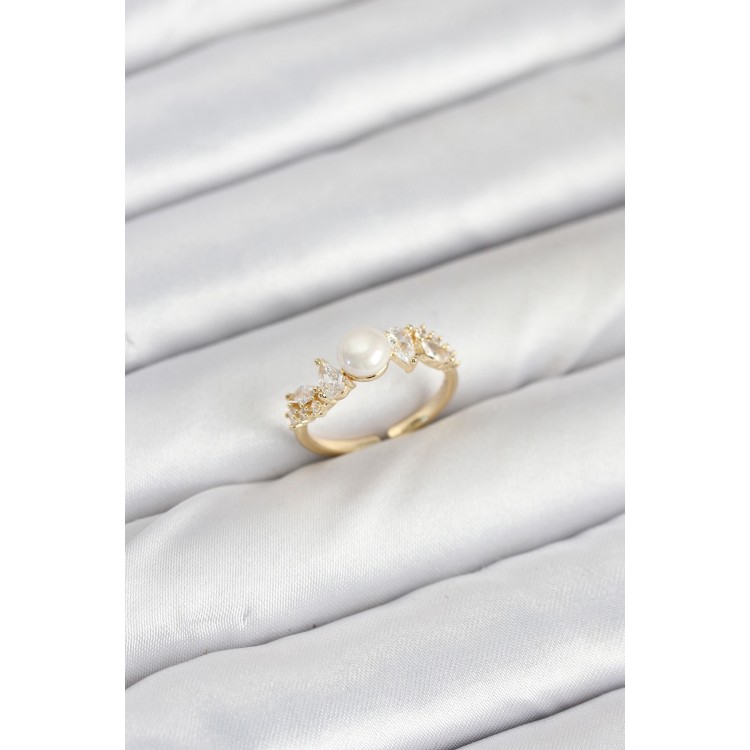 Brass Gold Zircon Stone Pearl Model Women's Ring - TJ-BYK3852