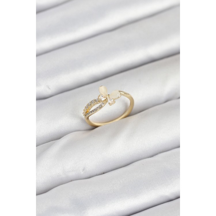 Brass Gold Butterfly Zircon Stone Women's Ring - TJ-BYK3854