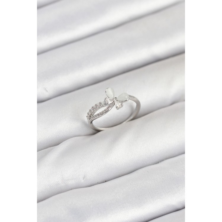 Brass Silver Butterfly Zircon Stone Women's Ring - TJ-BYK3855