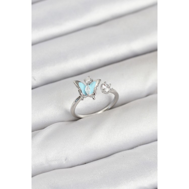 Brass Silver Butterfly Model Women's Ring - TJ-BYK3865