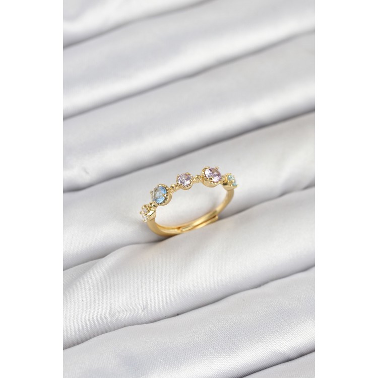 Brass Gold Zircon Stone Women's Ring - TJ-BYK3866