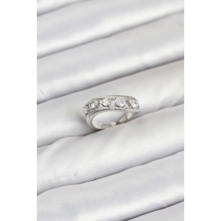 Pirinç Gümüş Renk Zirkon Taşlı Kadın Yüzük - TJ-BYK3873