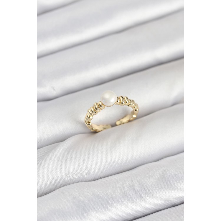 Pirinç Gold Renk Göbek İnci Model Kadın Yüzük - TJ-BYK3886