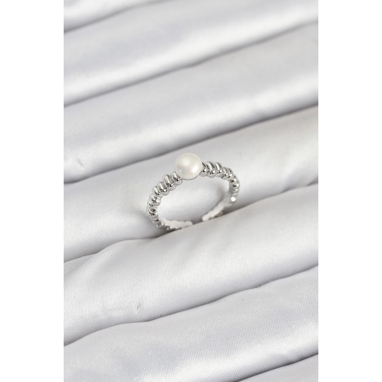 Pirinç Gümüş Renk Göbek İnci Model Kadın Yüzük - TJ-BYK3887