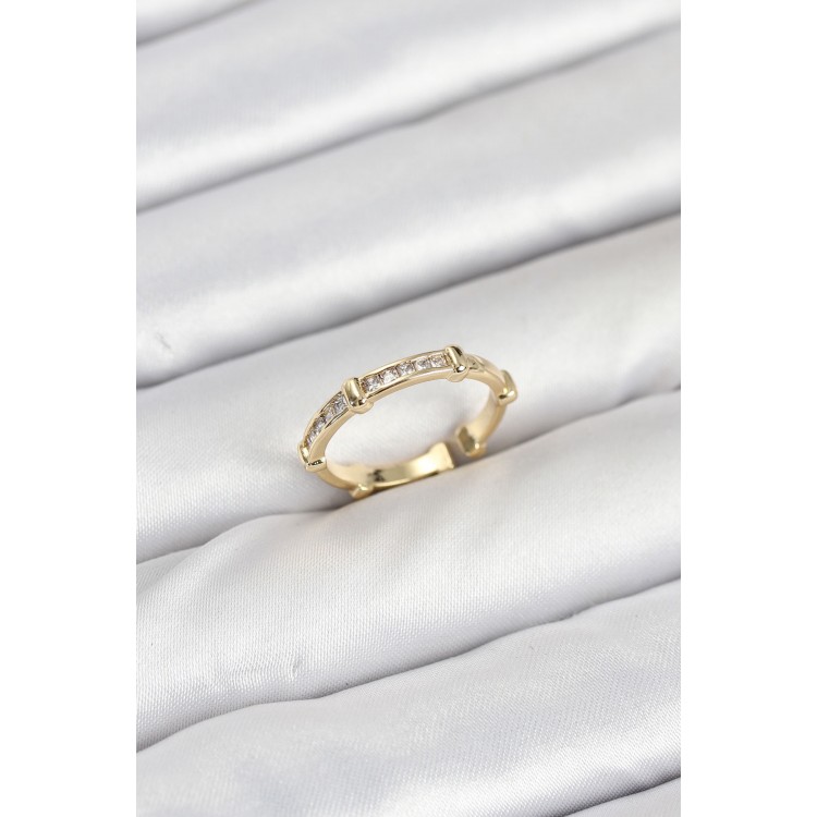 Pirinç Gold Renk Kemik Model Zirkon Taşlı Kadın Yüzük - TJ-BYK3888