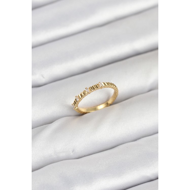 Pirinç Gold Renk Lazer Kesim Kadın Yüzük - TJ-BYK3892