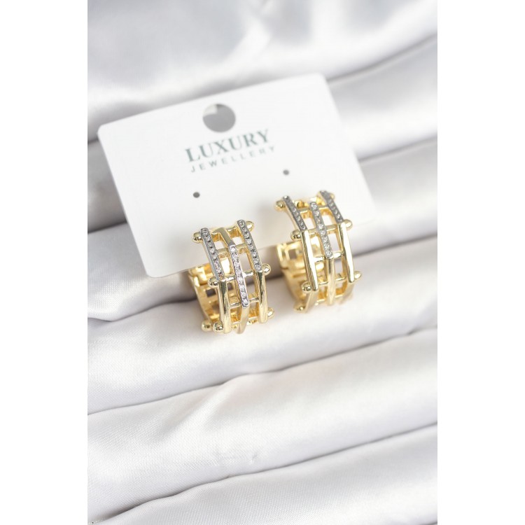 Pirinç Gold Renk Taşlı Halka Kadın Küpe - TJ-BKP11238