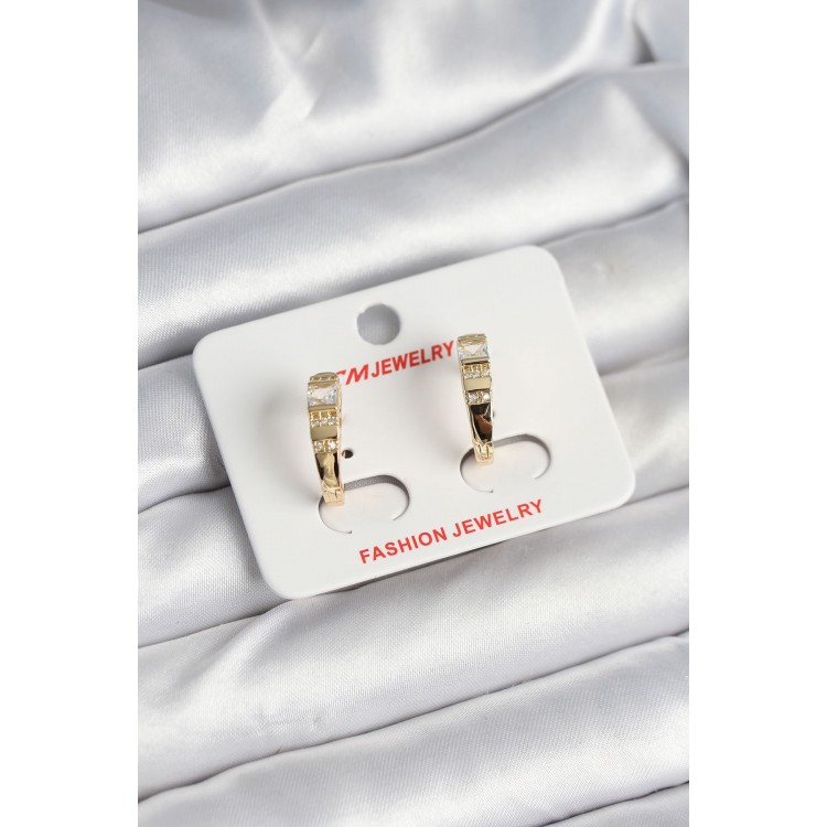 Pirinç Gold Renk Zirkon Taşlı Vintage Kadın Küpe - TJ-BKP11244