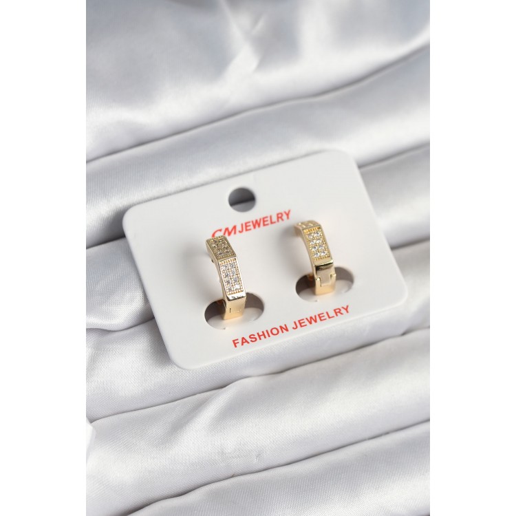 Pirinç Gold Renk Zirkon Taşlı Altıgen Kadın Küpe - TJ-BKP11245