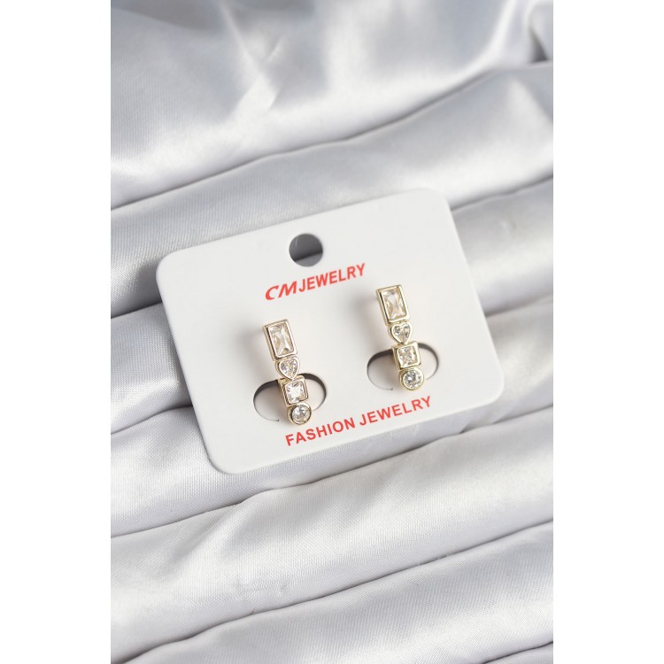 Pirinç Gold Renk Zirkon Taşlı Vintage Kadın Küpe - TJ-BKP11247