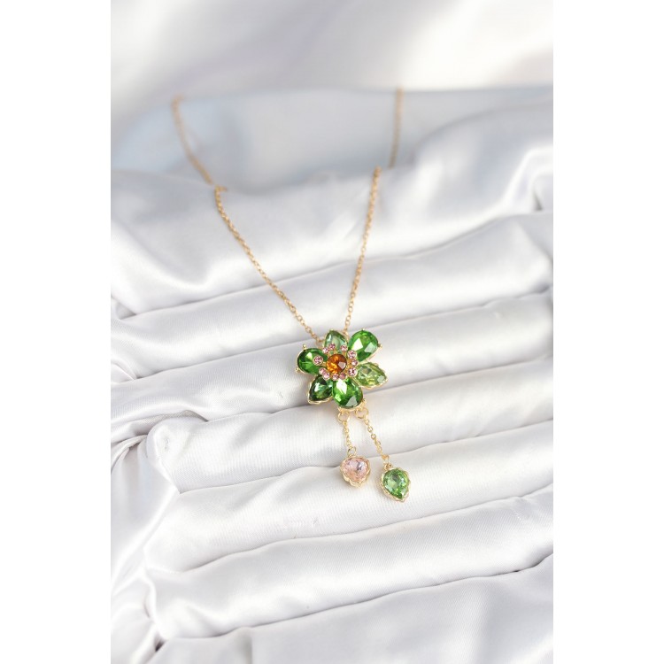 316L Çelik Zincir Gold Renk Çiçek Model Sallantılı Kadın Kolye - TJ-BKO10595