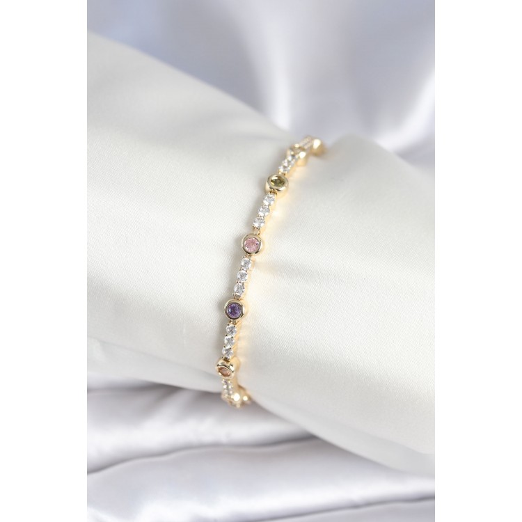 Brass Gold Zircon Stone Women's Bracelet - TJ-BB7971