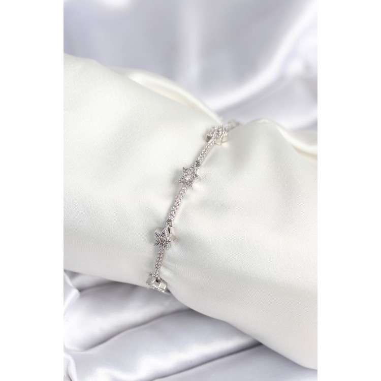 Pirinç Gümüş Renk Halley Yıldız Model Kadın Bileklik - TJ-BB7983