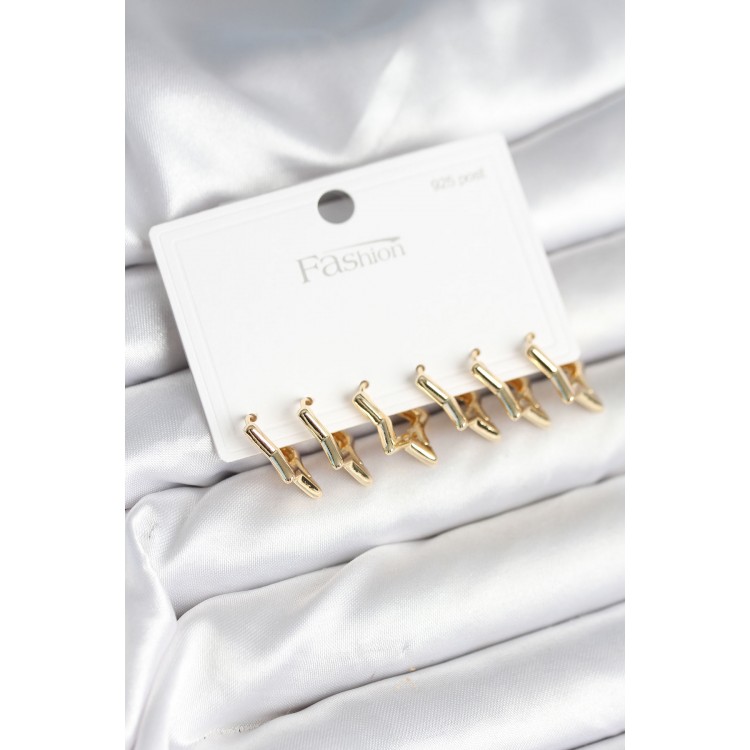 Yıldız Model Gold Renk 925 Ayar Gümüş Çivili Kadın Küpe Seti - TJ-BKP11278