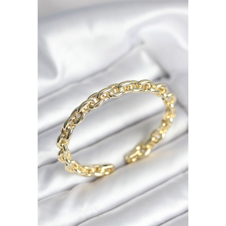 Zincir Model Gold Renk Pirinç Kadın Bileklik - TJ-BB8016