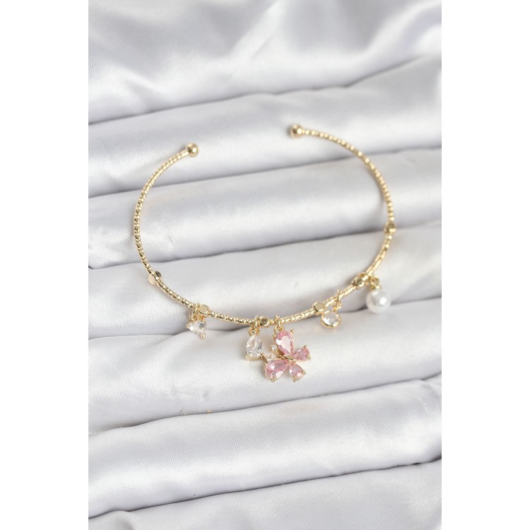 Pink Butterfly Charm Gold Women's Bracelet - TJ-BB8031