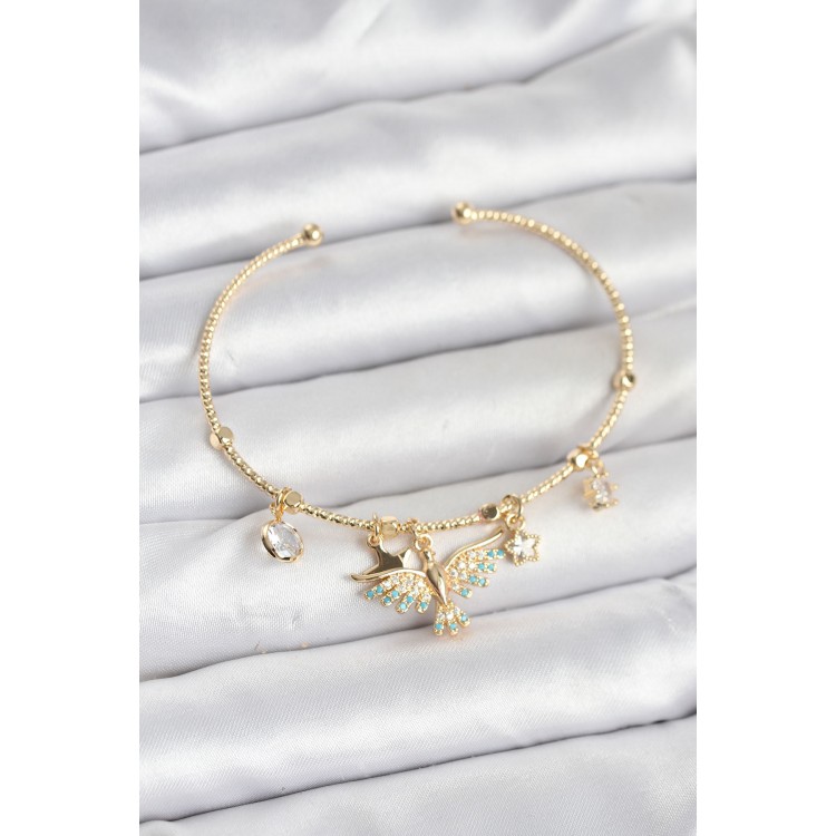 Anka Kuşu Charmlı Gold Renk Pirinç Kadın Bileklik - TJ-BB8039