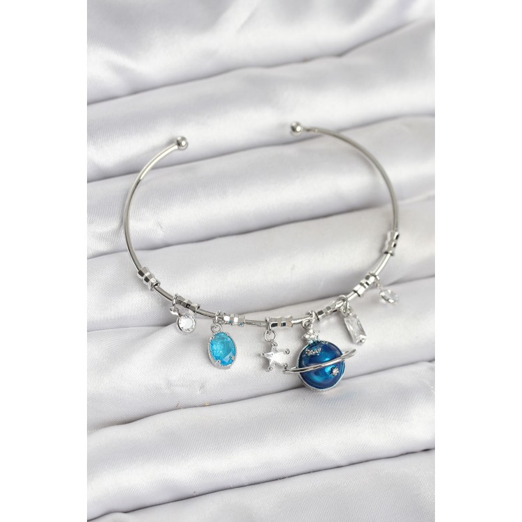 Gezegen Charmlı Gümüş Renk Pirinç Kadın Bileklik - TJ-BB8048