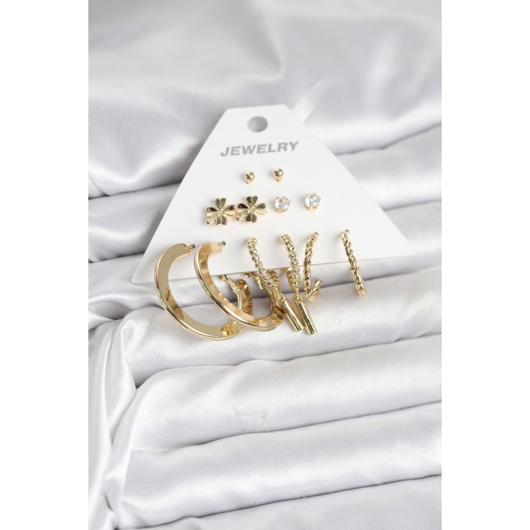 Gold Color 6 Pair Women's Earring Set - TJ-BKP11325