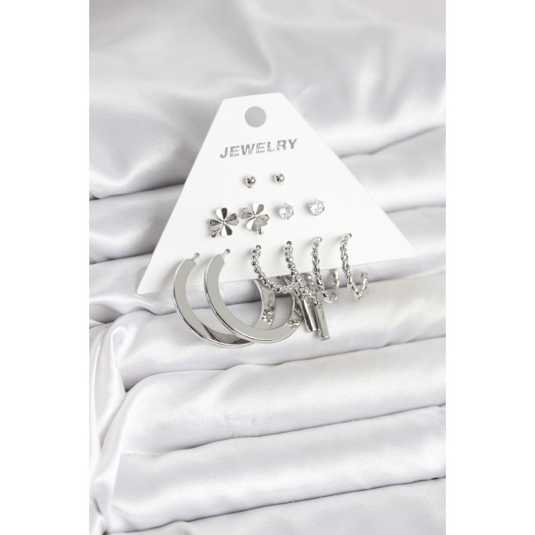 Brass Silver Color 6 Pair Women's Earring Set - TJ-BKP11332