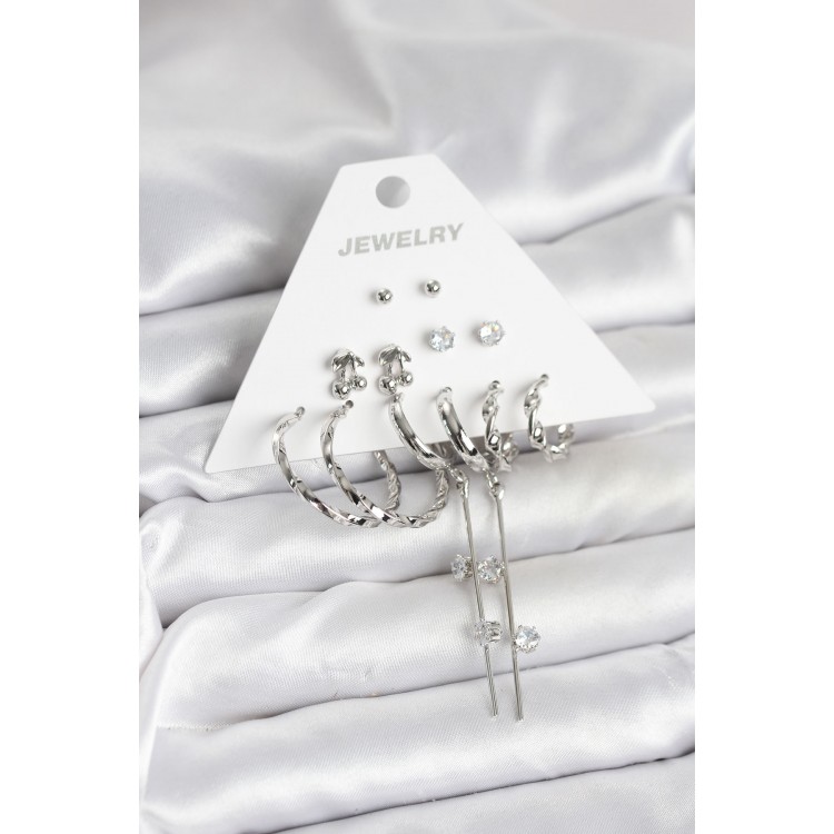 Silver-Colored Brass 6-Piece Women's Earring Set - TJ-BKP11341