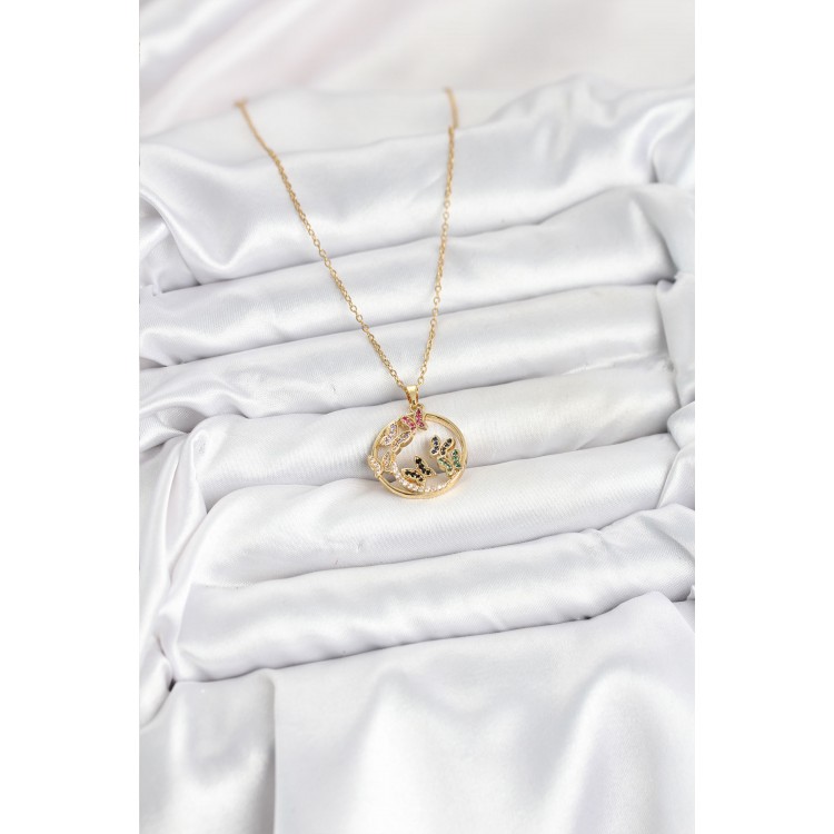 316L Stainless Steel Chain Gold-Colored Zircon Stone Butterfly Women's Necklace - TJ-BKO10609