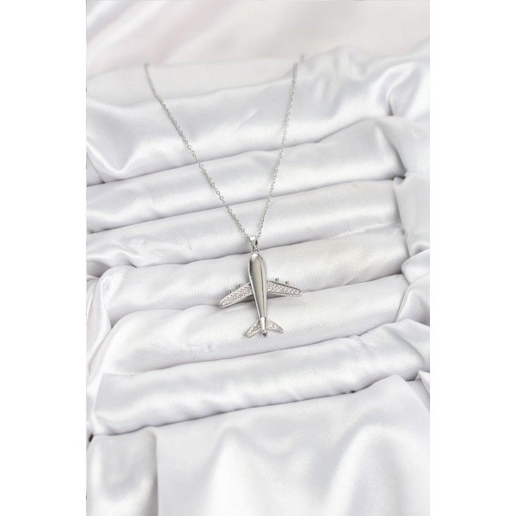 316L Çelik Zincir Gümüş Renk Uçak Model Kadın Kolye - TJ-BKO10616