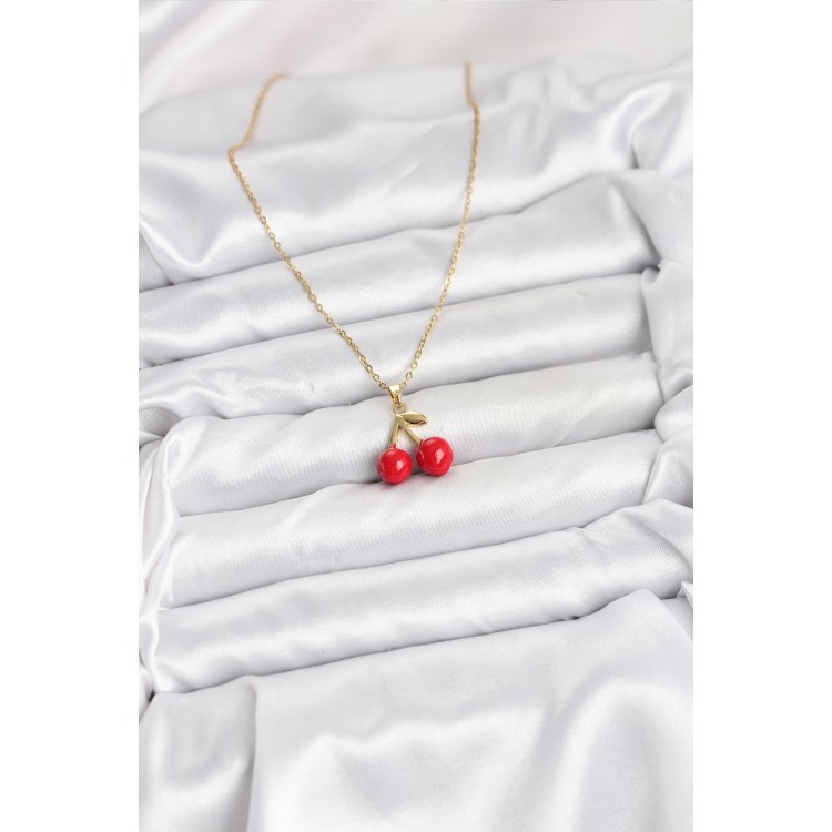 316L Çelik Zincir Gold Renk Kiraz Model Kadın Kolye - TJ-BKO10623