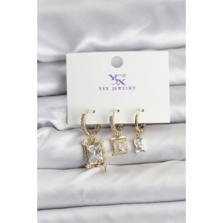 Gold Renk Zirkon Taşlı Kadın Küpe - TJ-BKP11344