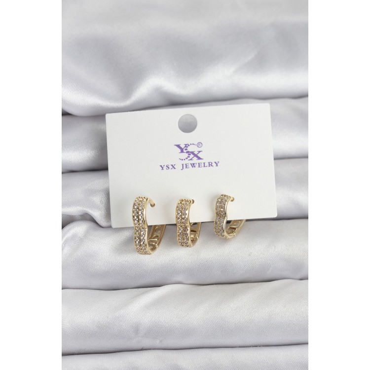 Gold Renk Pirinç Zirkon Taşlı Kalpli Kadın Küpe - TJ-BKP11346