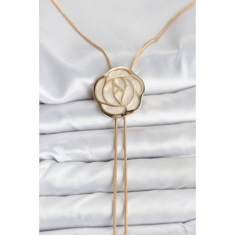 Pirinç Gold Renk Gül Model Asansörlü Kadın Kolye - TJ-BKO10636