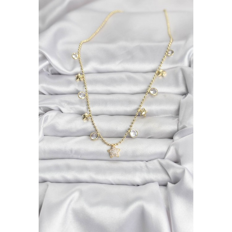 Pirinç Gold Renk Yıldız Model Kadın Kolye - TJ-BKO10640