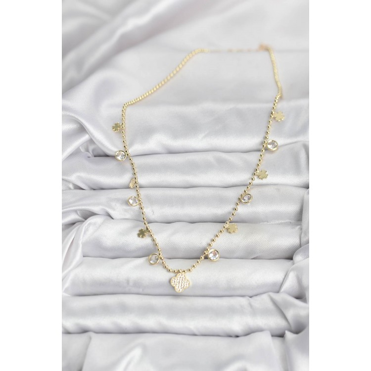 Gold-Colored Clover-Shaped Women's Necklace - TJ-BKO10641