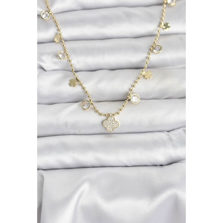 Gold-Colored Clover-Shaped Women's Necklace - TJ-BKO10641