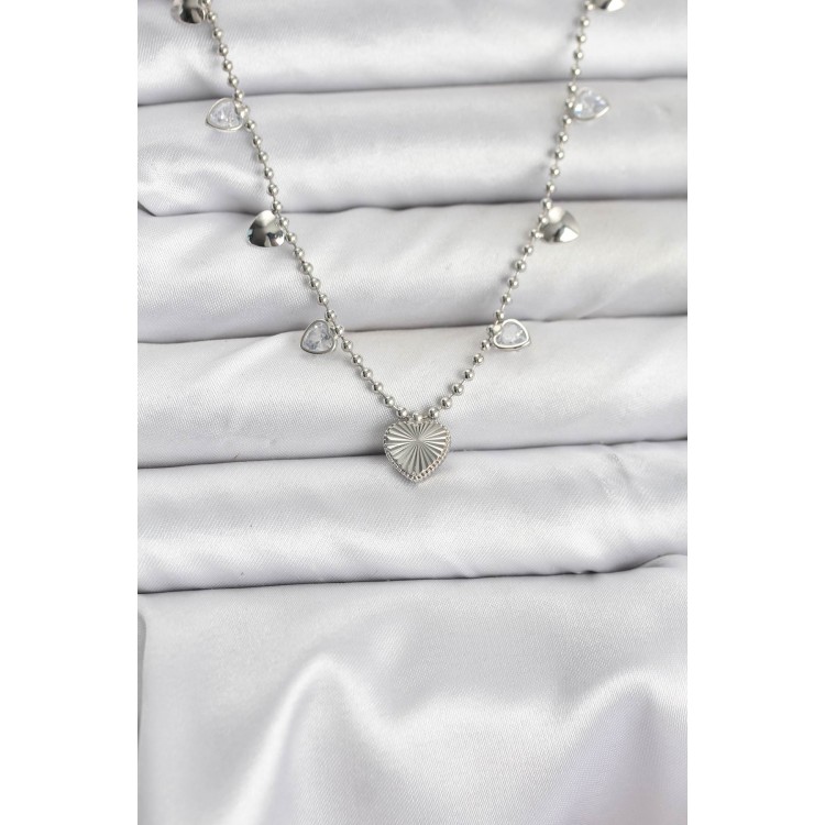 Pirinç Gümüş Renk Kalp Model Kadın Kolye - TJ-BKO10653